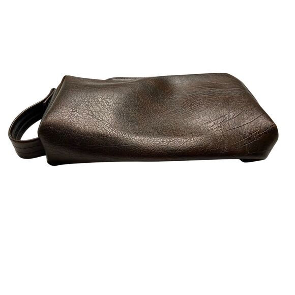 Brown Faux Leather Shaving Dopp Kit Travel Toiletry Bag Vintage Style Zip Case - Picture 4 of 11